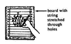 You can stretch string lines across the paper to help her write in straight lines.