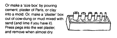 Make a 'size box' by pouring cement, plaster of Paris, or clay into a mold.