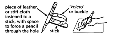 Pencil holder for a weak or paralysed hand.