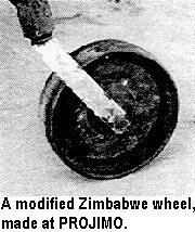 A modified Zimbabwe wheel, made at PROJIMO.