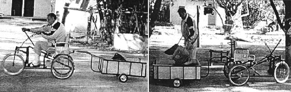 A large cart which could be attached to the back of the tricycle, like a trailer.
