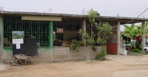 The woodworking shop and wash area.